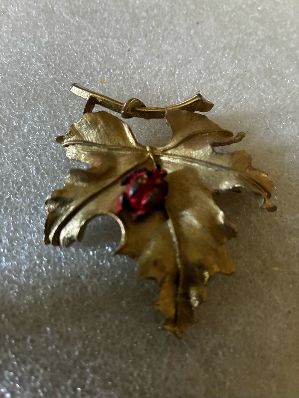 Gold Leaf Brooch with Red Ladybug Accent Jerry